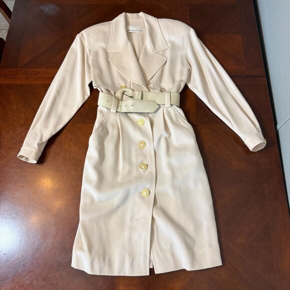 Vintage Dana Buchman Pearl Button coat Size 4 pure Wool Blend Belted read - Picture 1 of 16